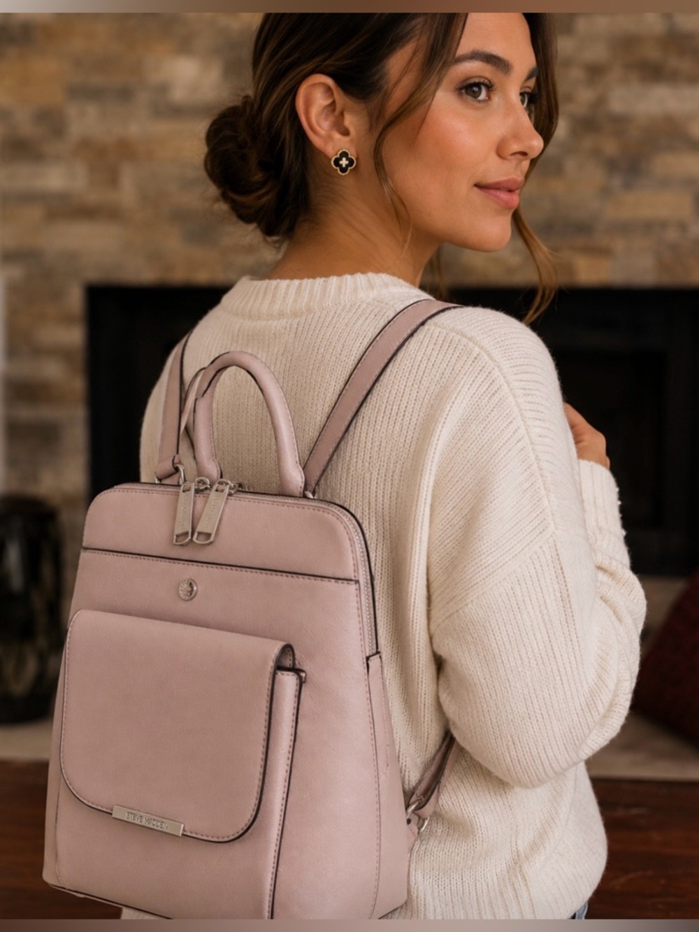Steve Madden Blush Pink Structured Backpack Silver Hardware